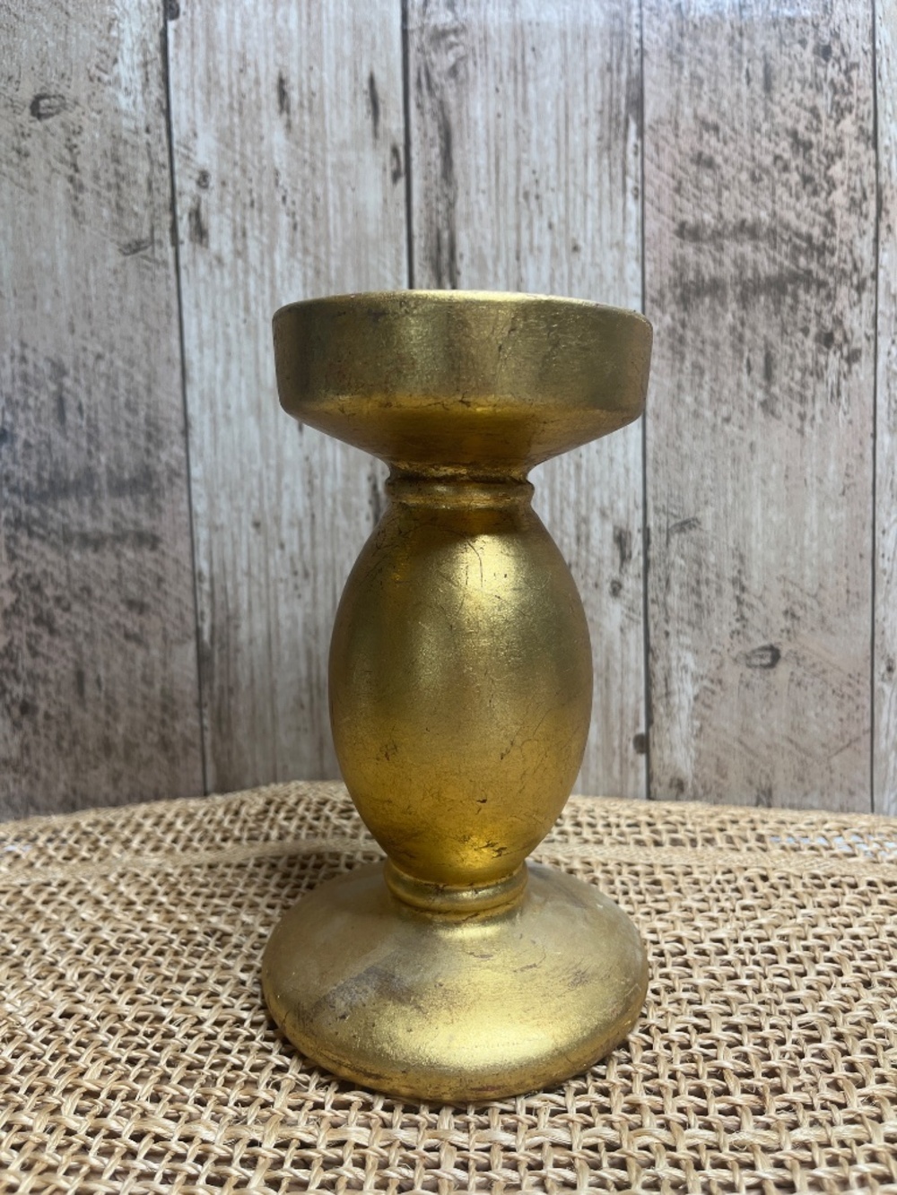 Vintage Gold Candle Holder Pedestal | Rustic Metallic Home Decor - Picture 2 of 2